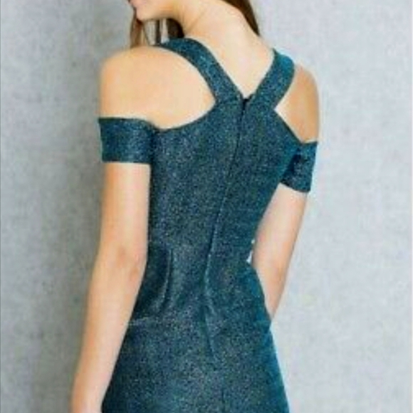 NWT Topshop Cold Shoulder Blue Tinsel A-Line Dress US 4 - Picture 2 of 4